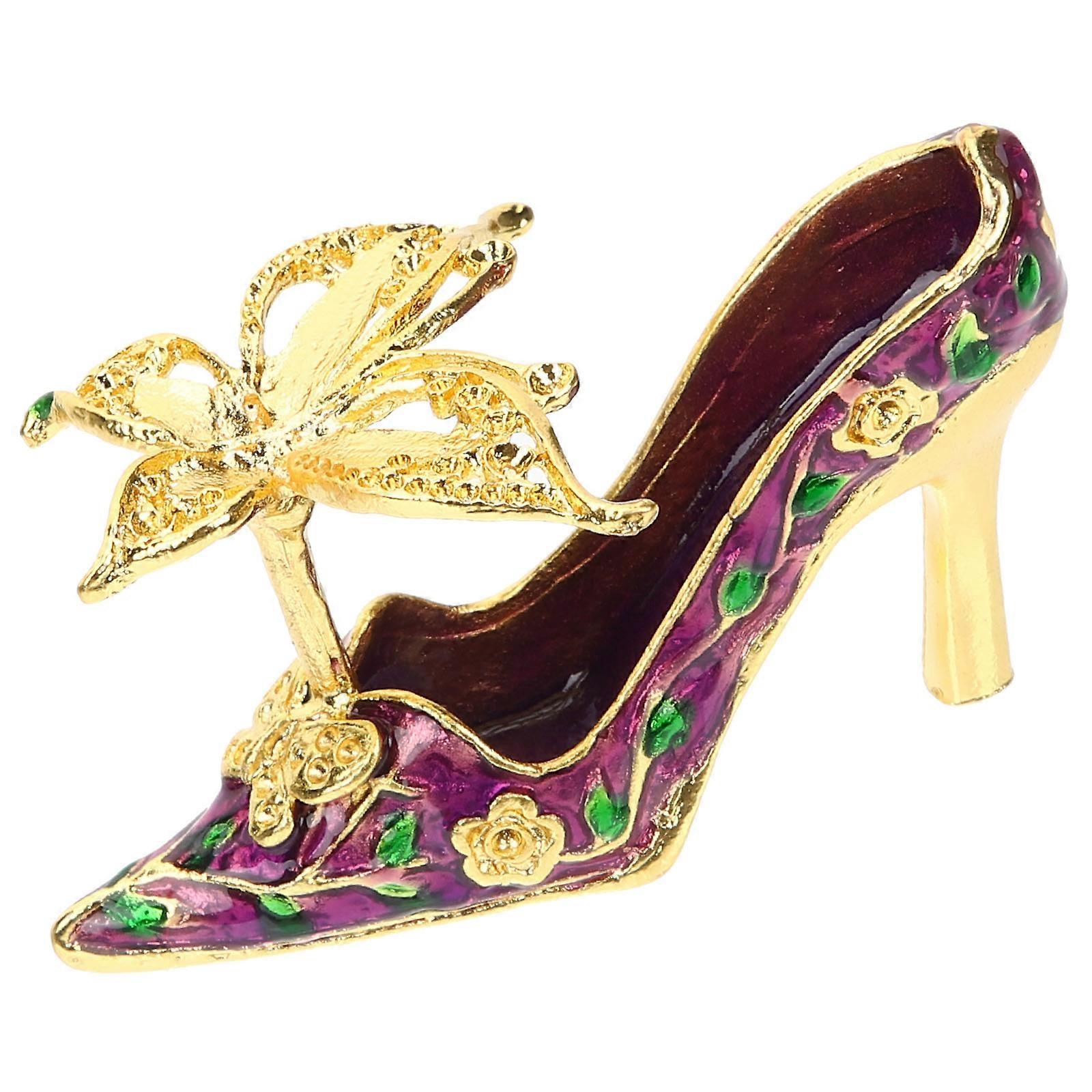 Purple High Heel Shape Crystal Ball Stand for Decor with Stable Alloy Base and Creative Design