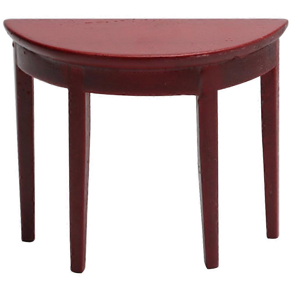 Wooden Mini Desk Model for Decor Red Color Simple Style Miniature Half Round Desk 1:12 Scale