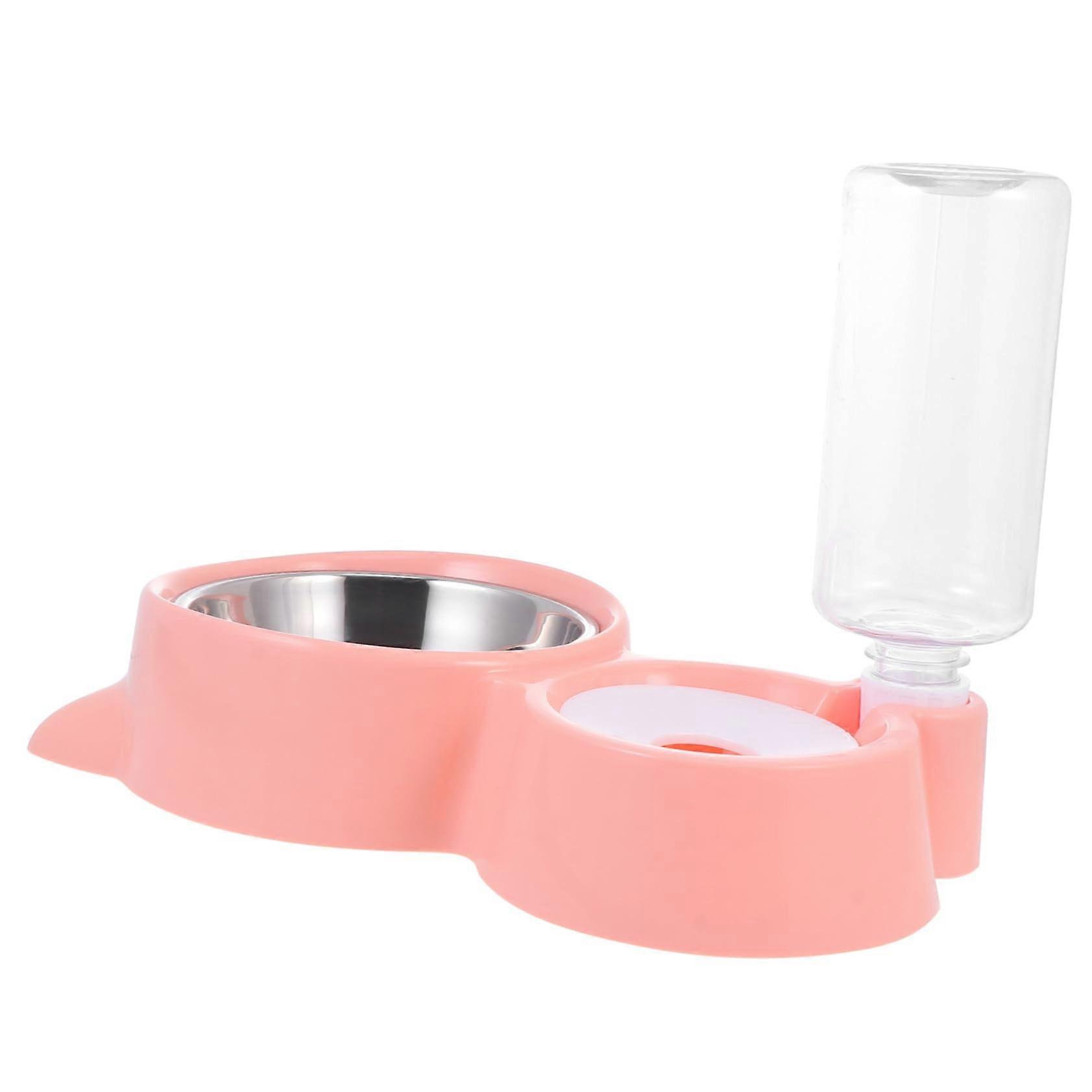 Double Usable Cat Bowl With Cat Ear Design, Automatic Food And Water Dispenser, Easy To Clean, Pink