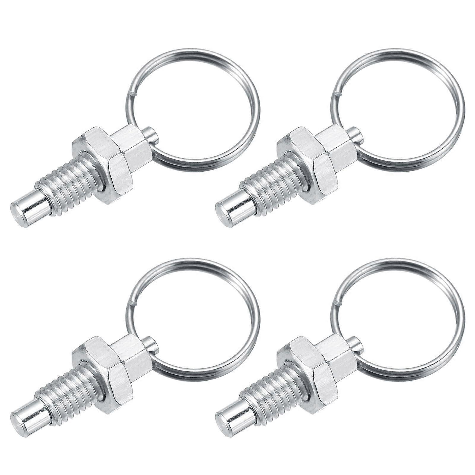M6 x 1 Stainless Steel Spring Plunger with Pull Ring, Pack of 4, Retractable Indexing Plunger for Mould and Cabinet Use