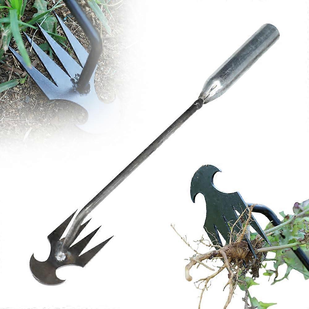 Weed Remover Device - 2025 Silver Short Weed Uprooting Tool with Silicone Handle for Garden Weeding and Grass Digging