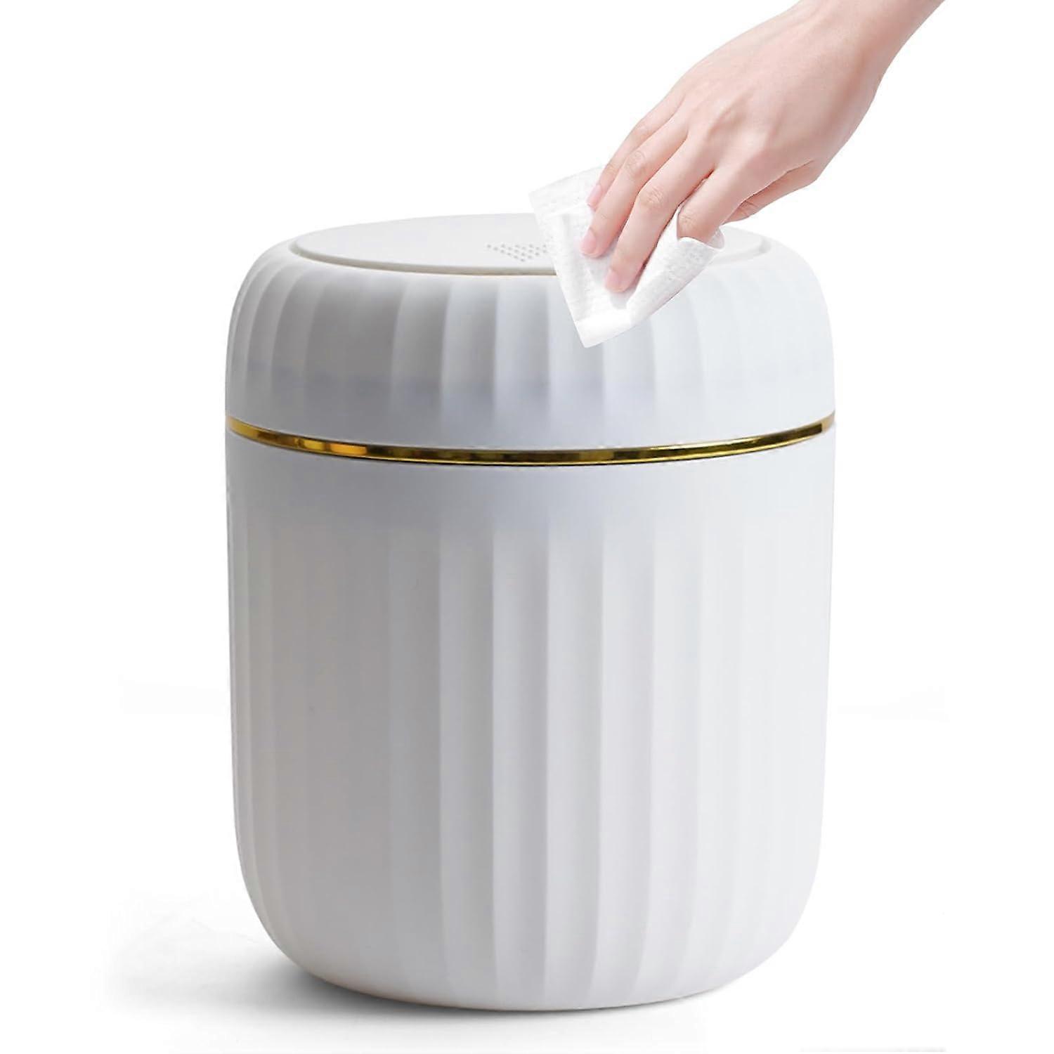 Desktop Trash Can with Button Lid, Mini Bathroom Trash Can