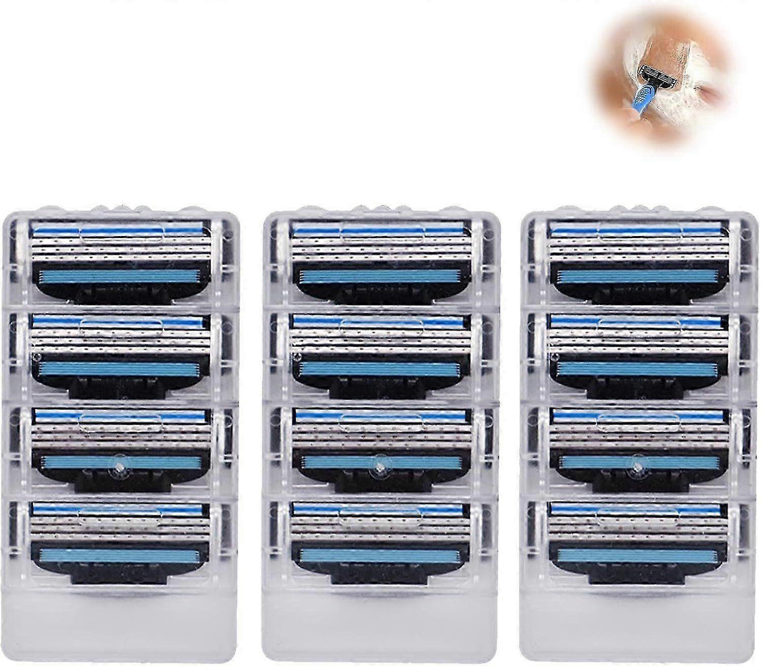 12 Men's Manual Razor Blades for Gillette Mach 3 Razors, 3-Ply Replacement