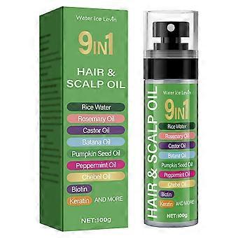 9-in-1 Hair & Scalp Oil- Rice Water, Rosemary & Castor Oil with Biotin, Keratin & Peppermint | Nourish, Repair, Strengthen Dry Damaged Hair, Soothe Sc