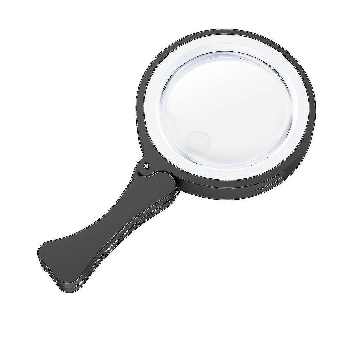 Magnifying Glass with 17 LED Lights, 3x & 6x Reading Magnifier, Portable Foldable Design for On-the-Go Reading (Black)