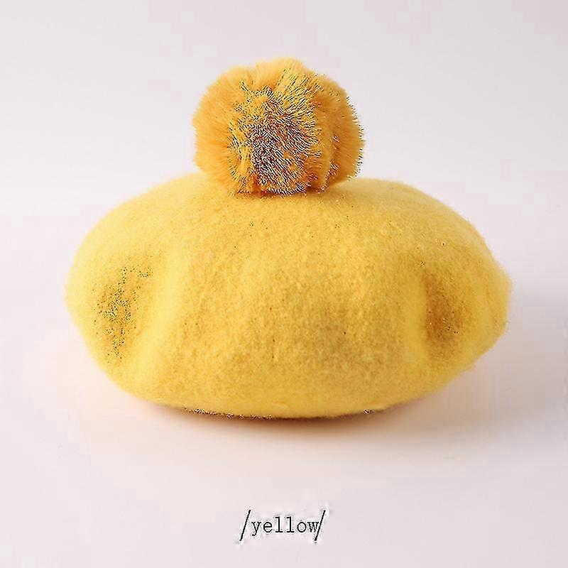 Children Pompoms Beret Hat Solid Color Octagonal Cap Girls Winter W...
