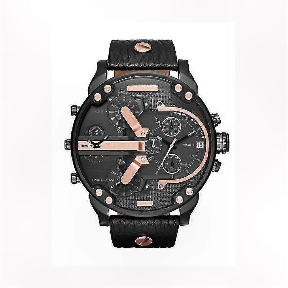 Large Dial Men's Quartz Watch with Rubber-Coated Steel Band and Dual Movement Functionality
