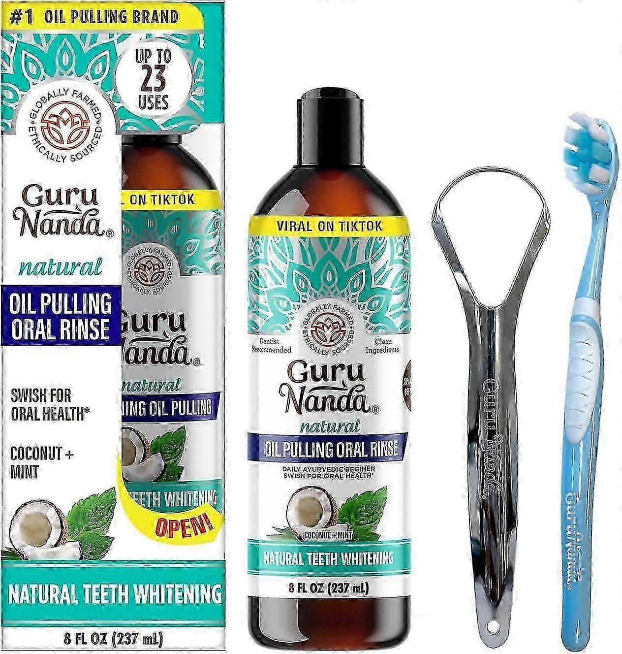 ココナッツオイルプルうがい薬、7つのエッセンシャルオイル配合、新鮮な息と歯のホワイトニング、ナチュラルオーラルケアソリューション