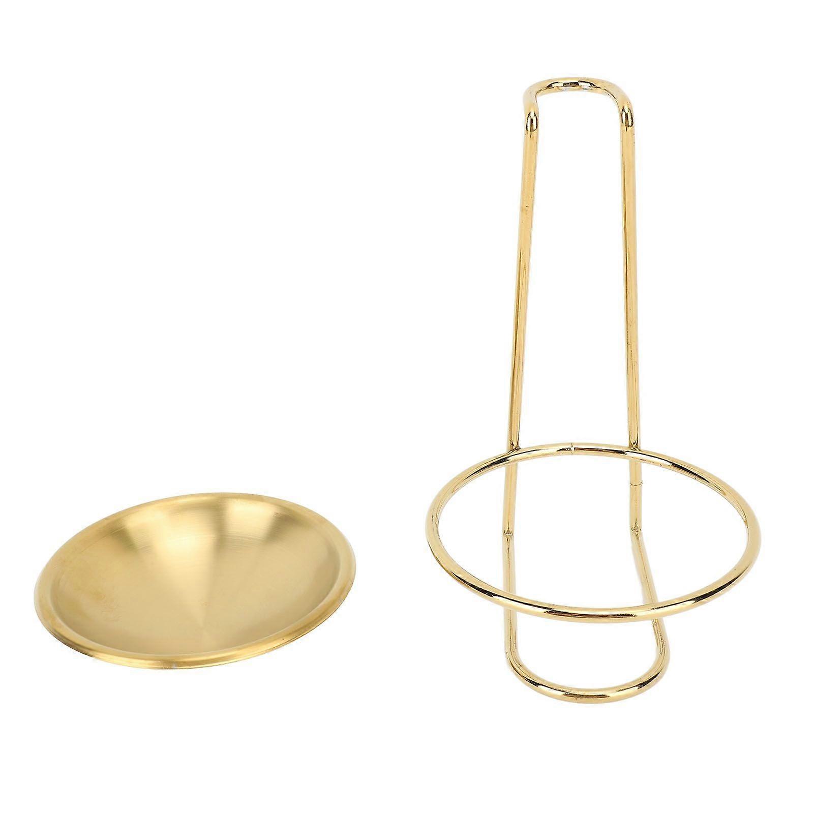 Vertical Soup Ladle Holder Spoon Rest Stainless Steel Easy Access Cooking Utensils Stand for Kitchen Cookware Hot Pot Golden with 1 Plate