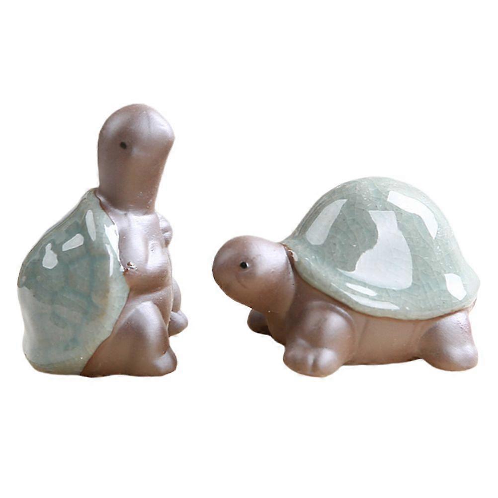 2Pcs Ceramic Tortoise Models Decorative Tea Pets Zen Tortoise Adornments (Gray)
