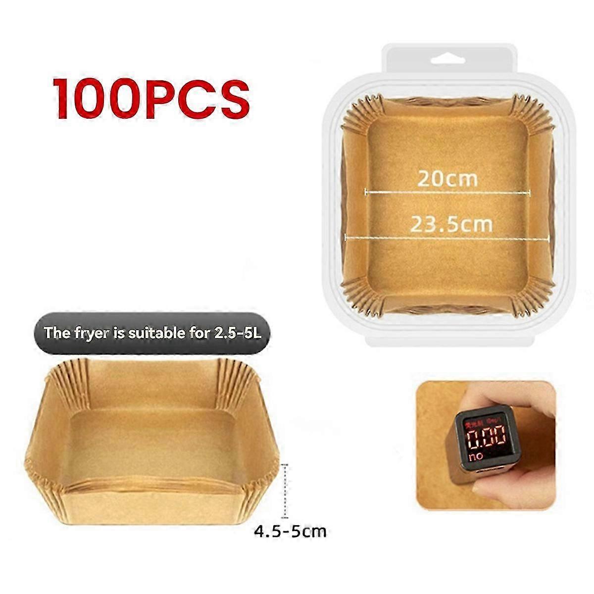 100pcs Square Air Fryer Paper Pad Oil-Proof Paper Liners for Baking and Cooking 20x20x4.5cm