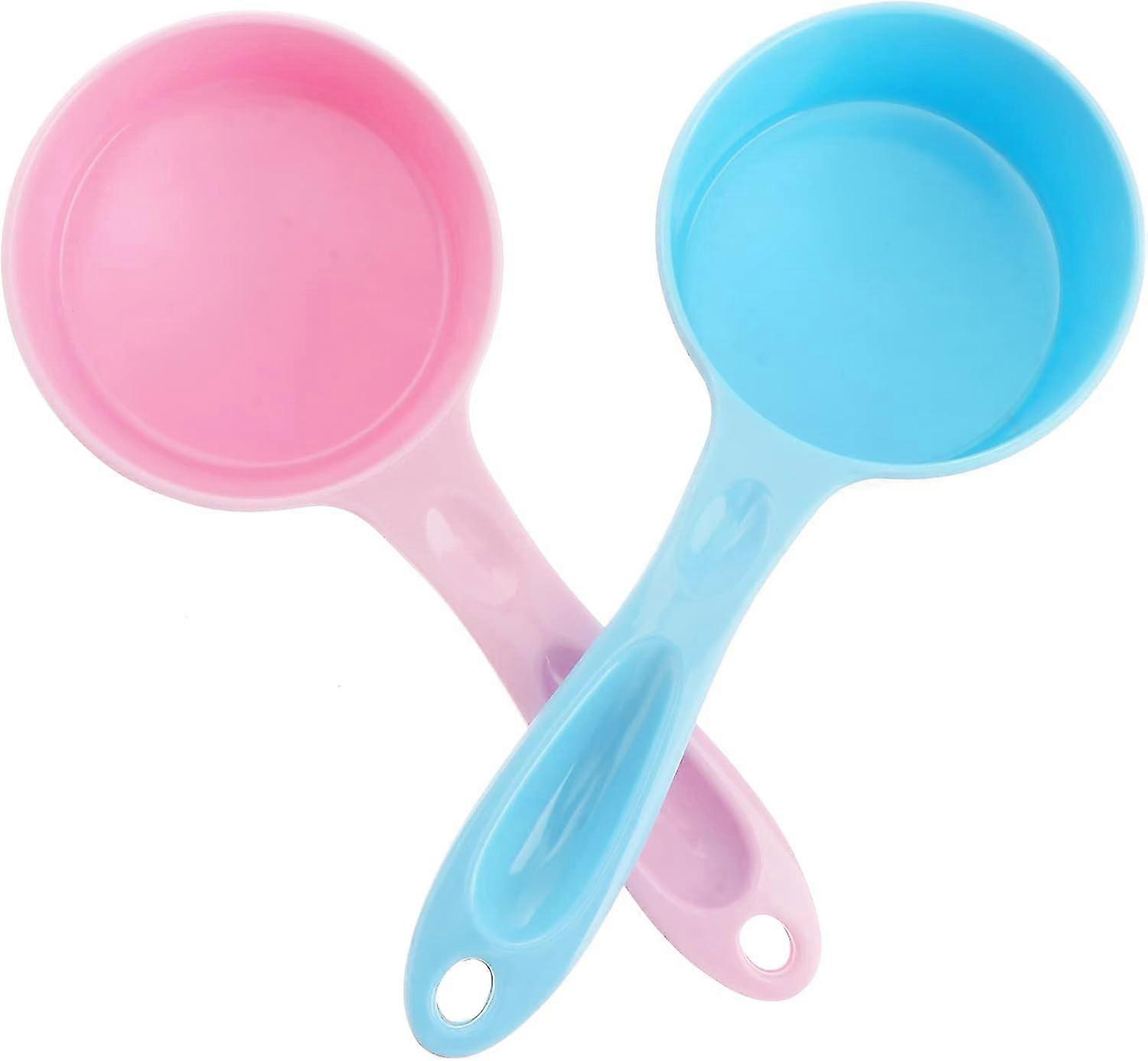 Pet Food Measuring Spoons, 2-Pack Long Handle Scoops, Portable Pet Food Scoop, Dog Cat Food Measuring Spoons, Pink and Blue