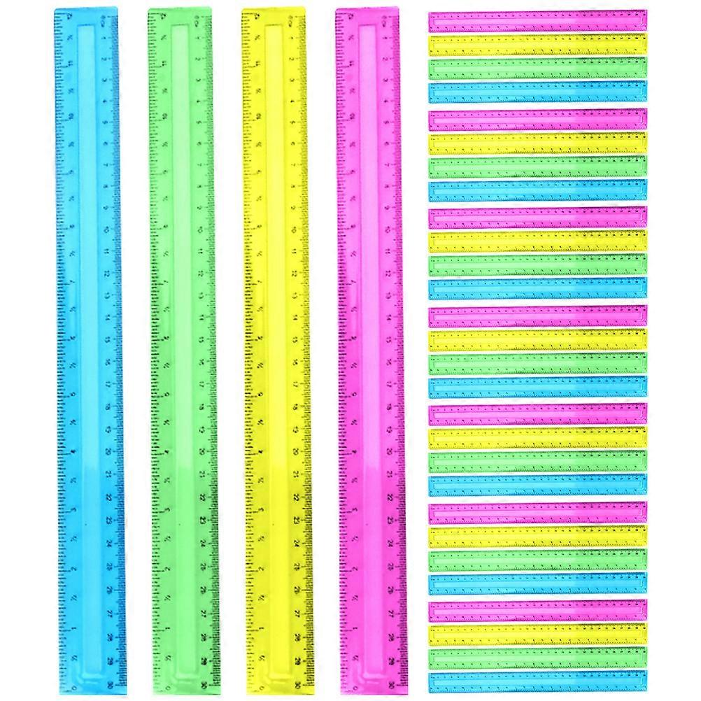 32pcs Plastic Ruler Assorted Colors for Measuring School Supply 30cm