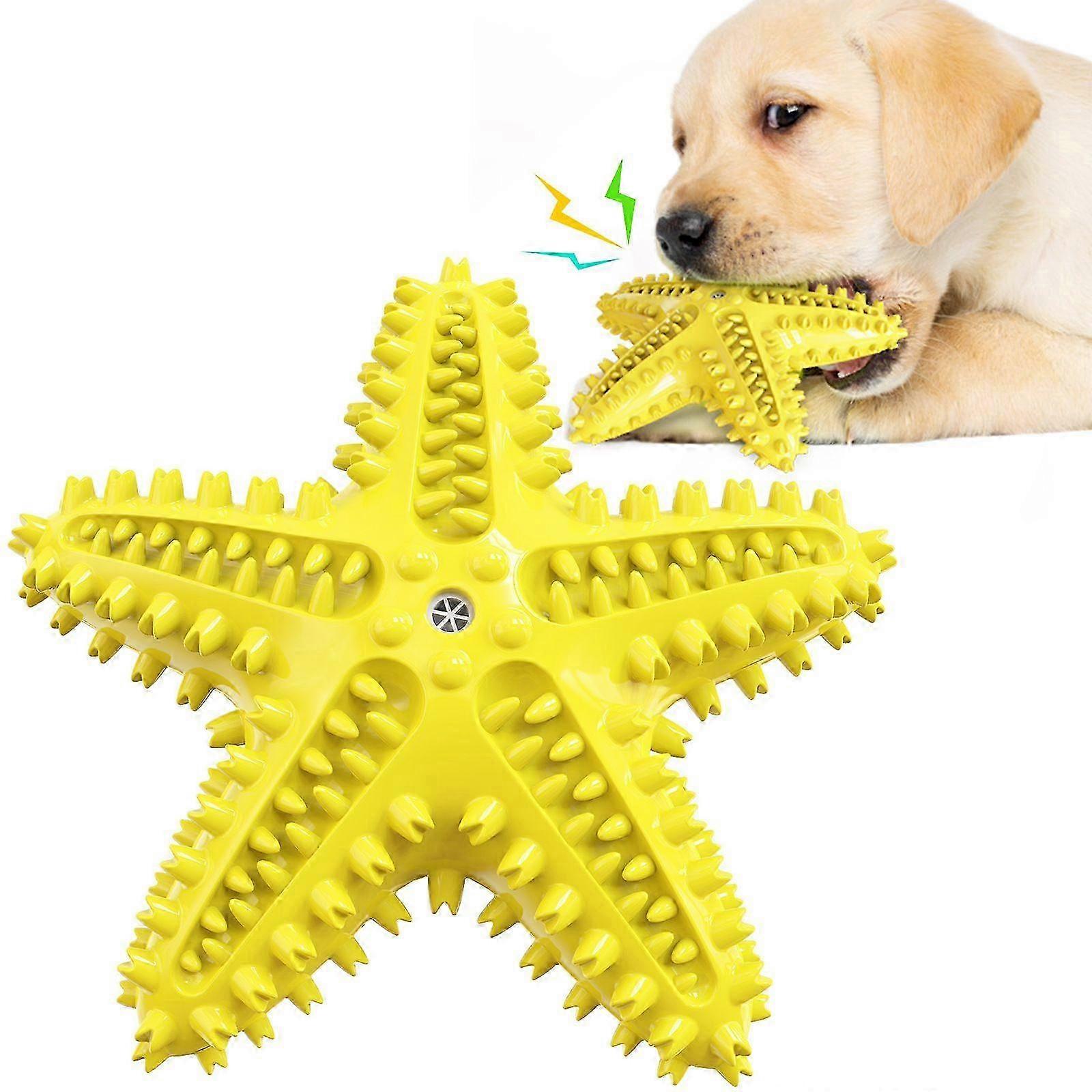 Starfish Dog Chew Toy - Dental Cleaning Toothbrush Stick for Aggressive Chewers, Interactive Tough Toy to Keep Small Dogs Busy (Yellow)