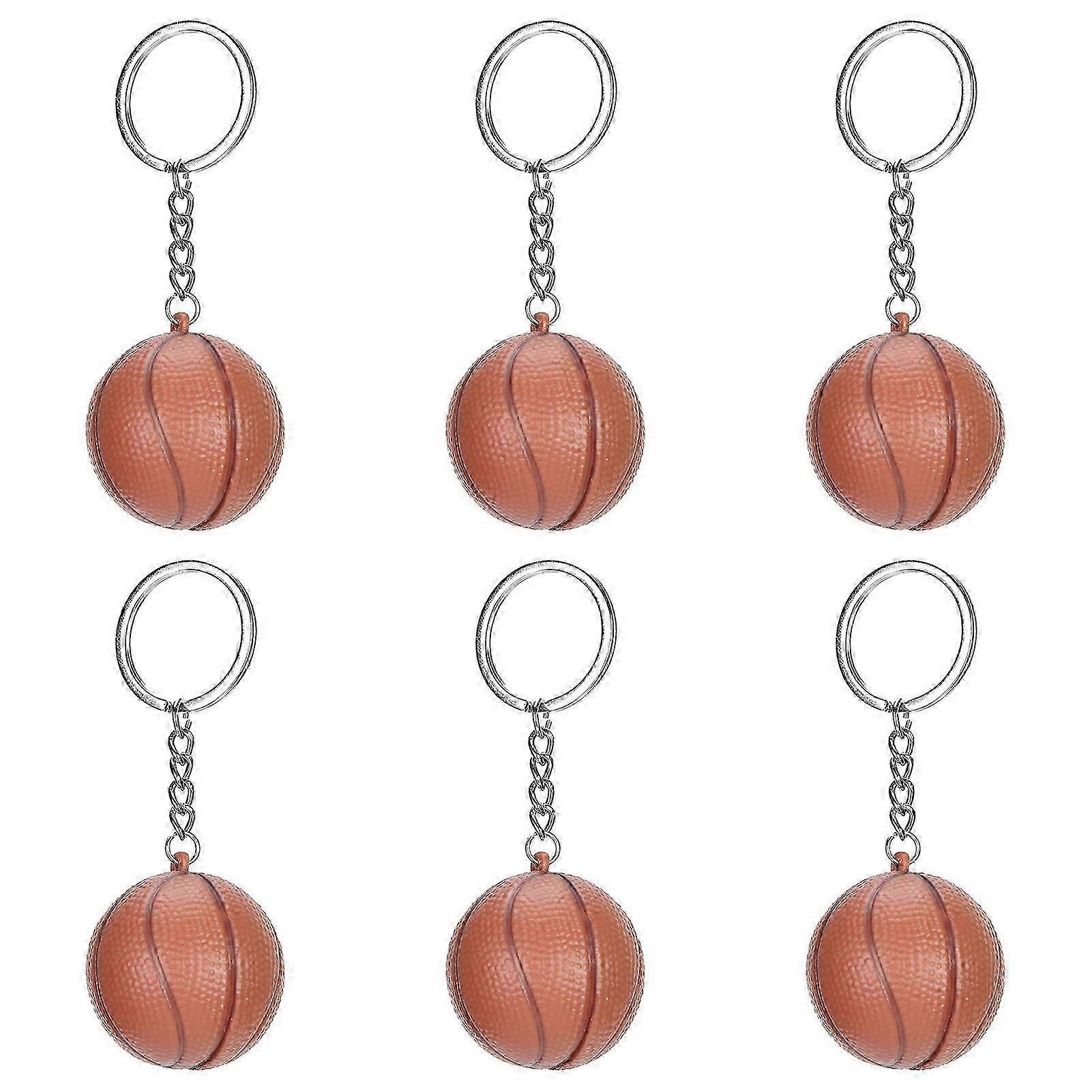 6 Pcs Brown Basketball Keychains Plastic Keychains Hanging Key Ring for Basketball Fans