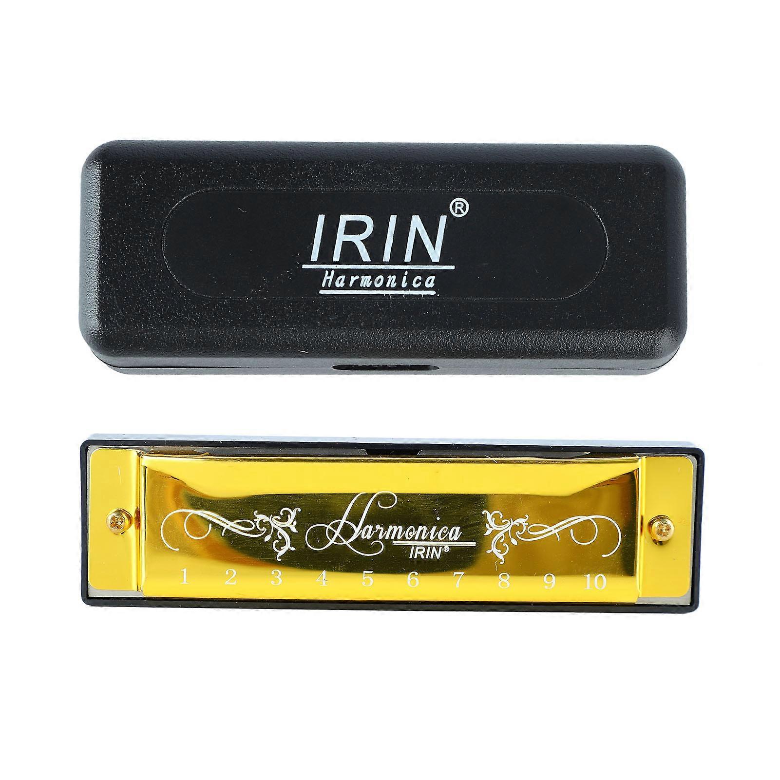 Harmonica 10 trous, 20 accords, clé en do, professionnel, standard, avec étui, pour enfant débutant, doré