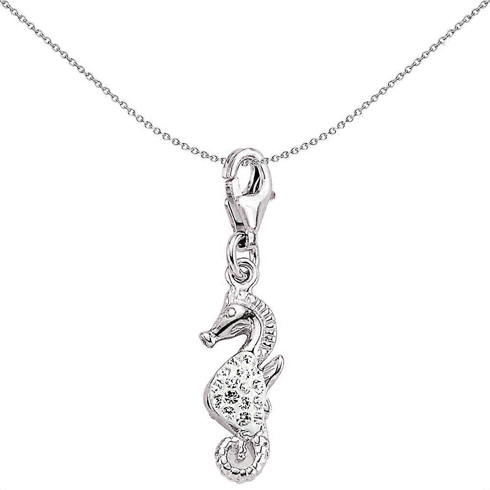 Jewelco London Sterling Silver White Crystal Seahorse Charm