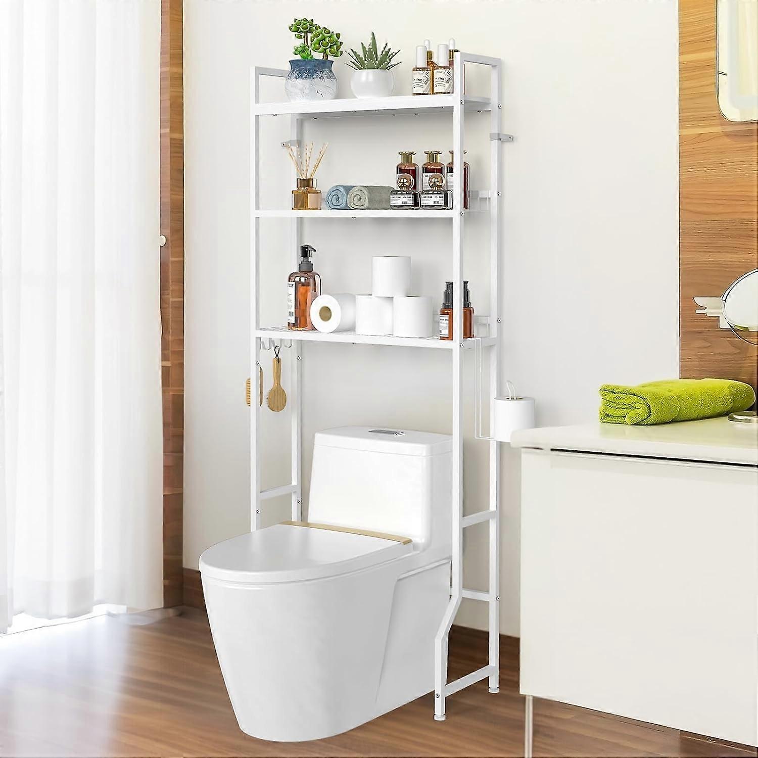 Die Toilettenaufbewahrung 3 Ebenen über WC-Regal Organizer freistehendes Badezimmer über WC-Ständer über WC-Ständer, weiß