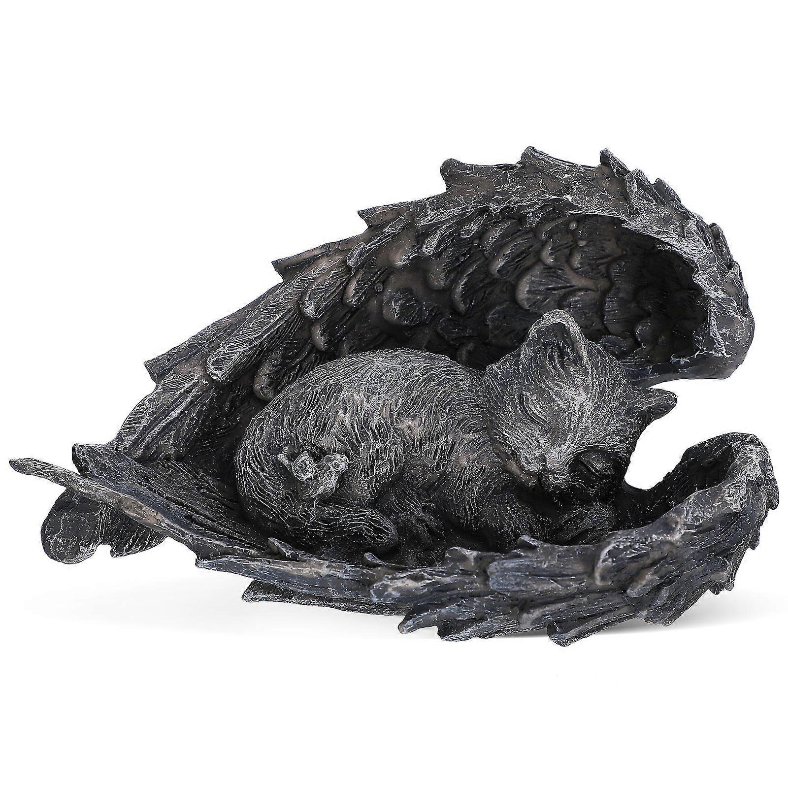 Angel Cat Figurine Resin Sculpture for Home Decoration 2Pcs Dark Grey Statue
