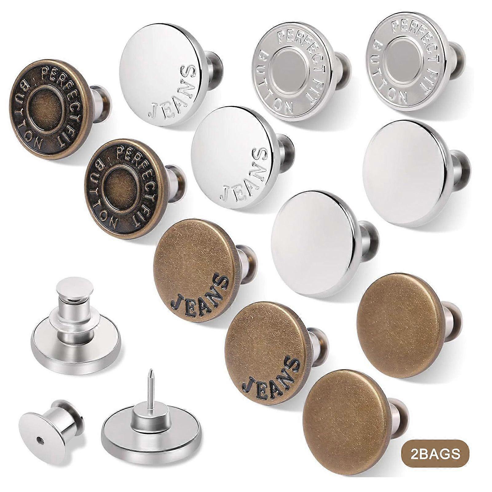 Adjustable Button Pins for Loose Jeans, Easy Instant Replacement Metal Buttons, Reusable Pants Tightener Buttons