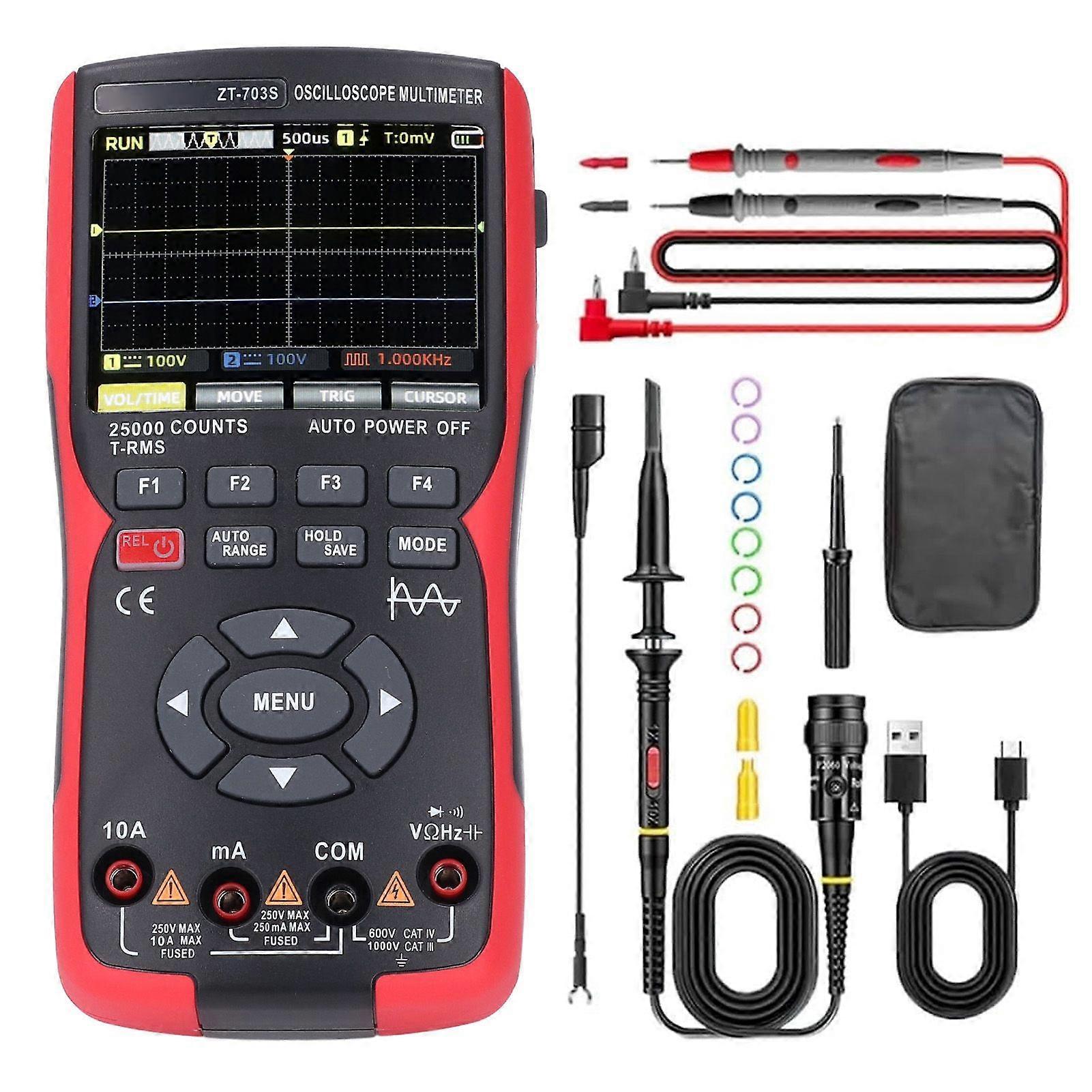Oscilloscope Multimeter Digital 50mhz 2 Channel 25000 Counts 3.5in Screen Handheld Smart Ohm Volt Tester 280MSa/s 400V