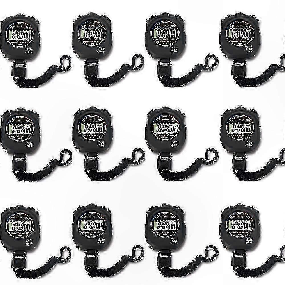Digital Sport Stopwatch Timer 12-Pack, Multi-Function with Large Display, Date, Time, and Alarm