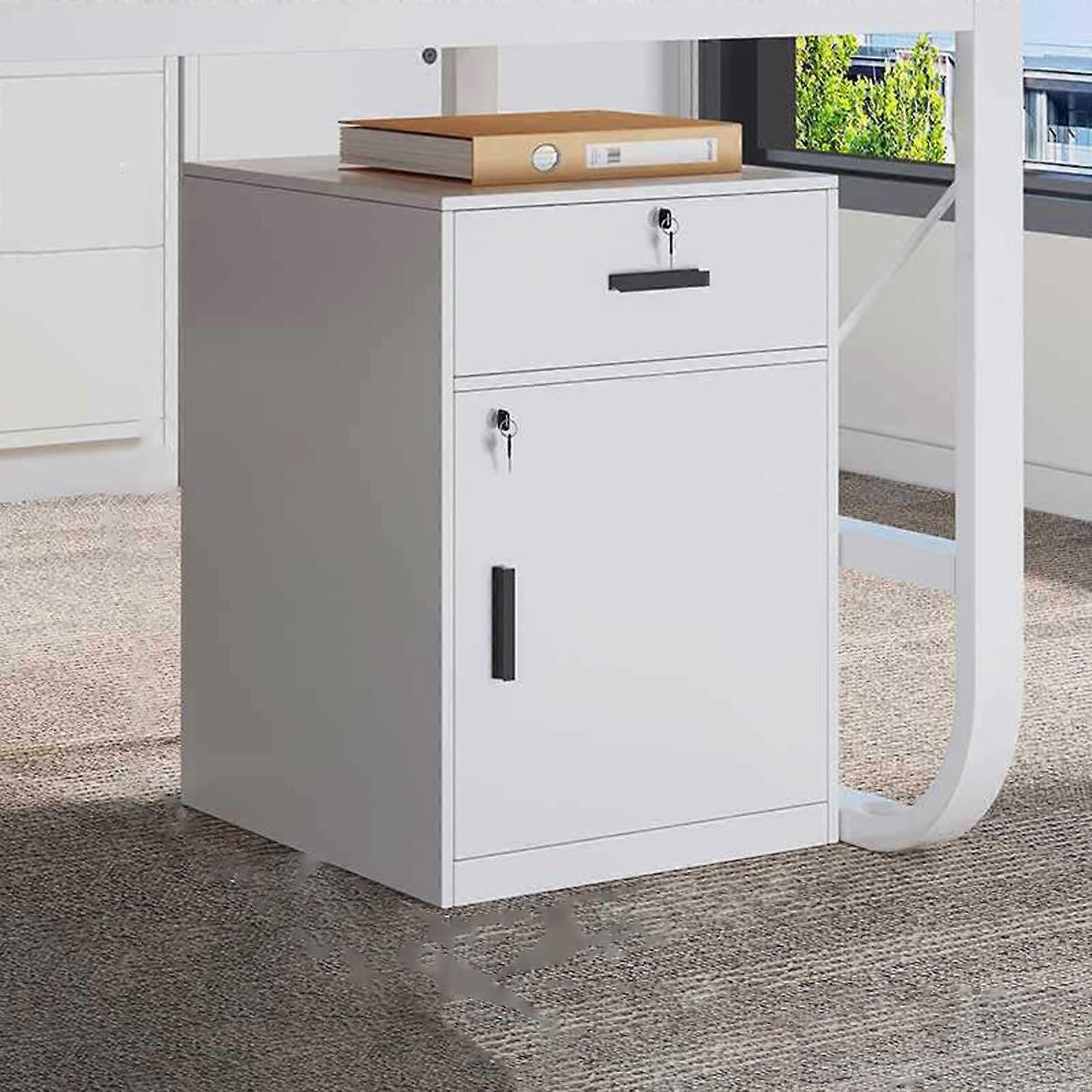 Vertical Filing Cabinet With Lock White Metal Storage Cabinet 40x40x61 cm Home Office Secure Document Storage