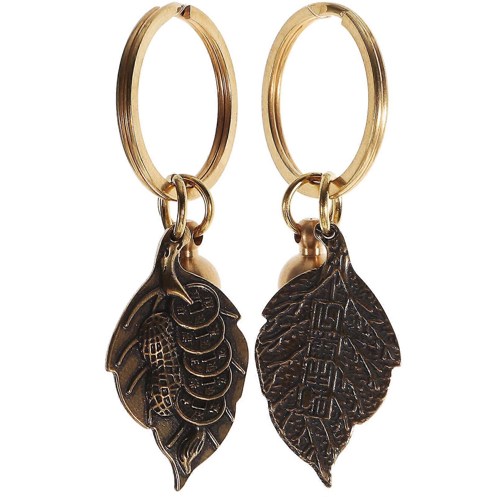 Feng Shui Gourd Leaf Pendant Keychain for Wealth Symbol 4Pcs Yellow