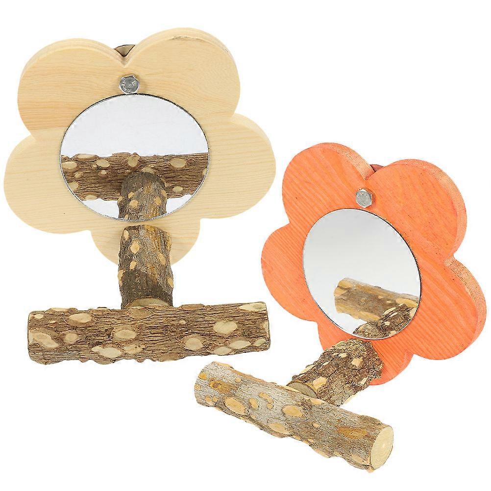 Wooden Bird Perch Toy 2Pcs Parrot Training Standing Rack Mirror Shape for Home Decoration