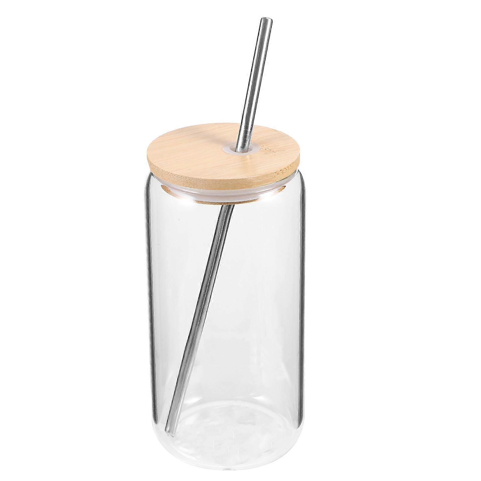 Glass Cup with Lid for Juice Drinking 5Sets Clear Glass with Straw