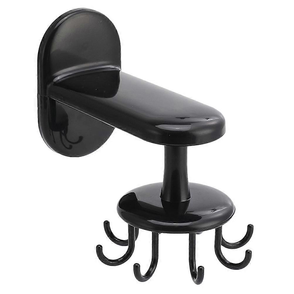 360° Rotating Kitchen Organizer Hooks Wall Mounting Tool-free Installation Self-adhesive Technology Black ABS 1Set