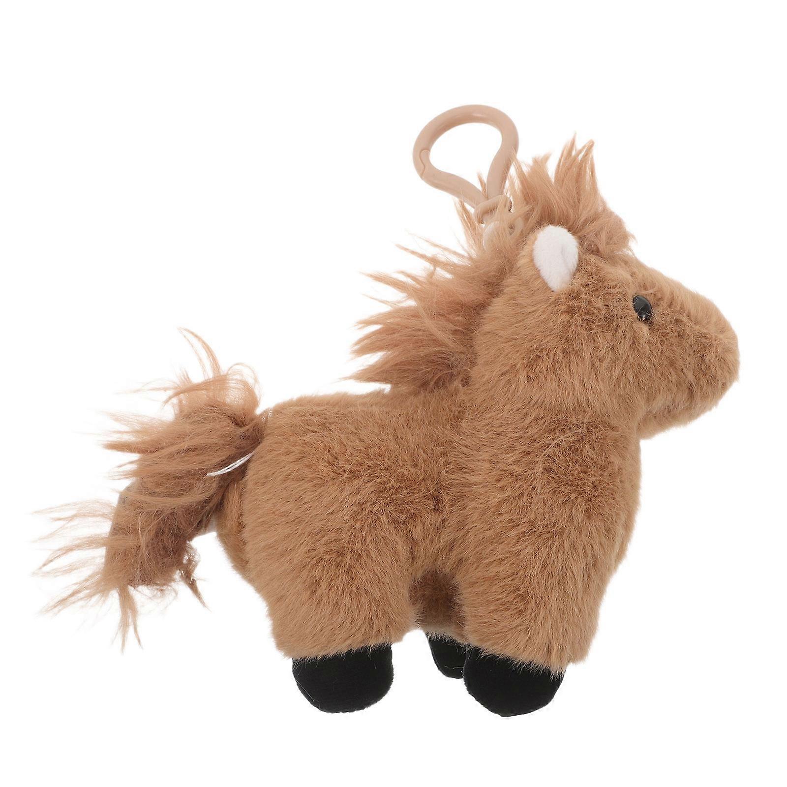 Cute Bag Charm Brown Short Plush Horse Plush Keychain Durable Charm for Keys Hanging