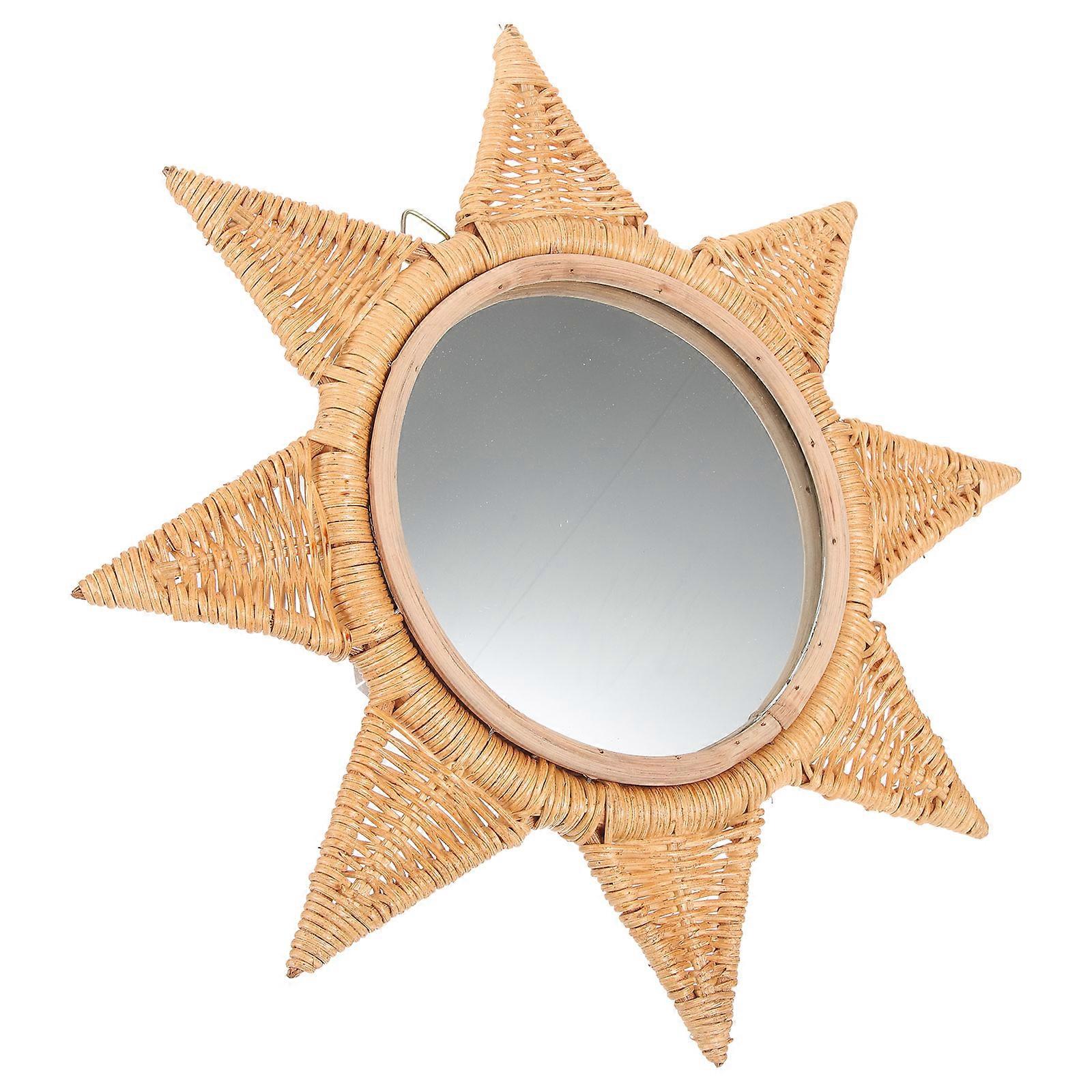 Rattan Woven Mirror Wall-Mounted Decorative Hanging Mirror 3Pcs Set