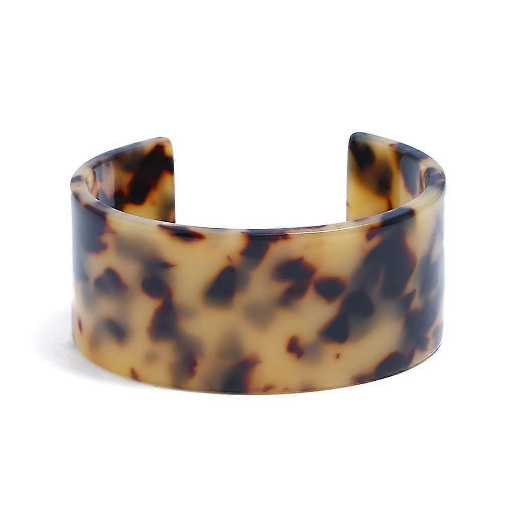 Tortoise Shell Wide Brown Cuff Bracelet Acrylic Leopard Print Open Bangle For Women 2 cm Wide Dark