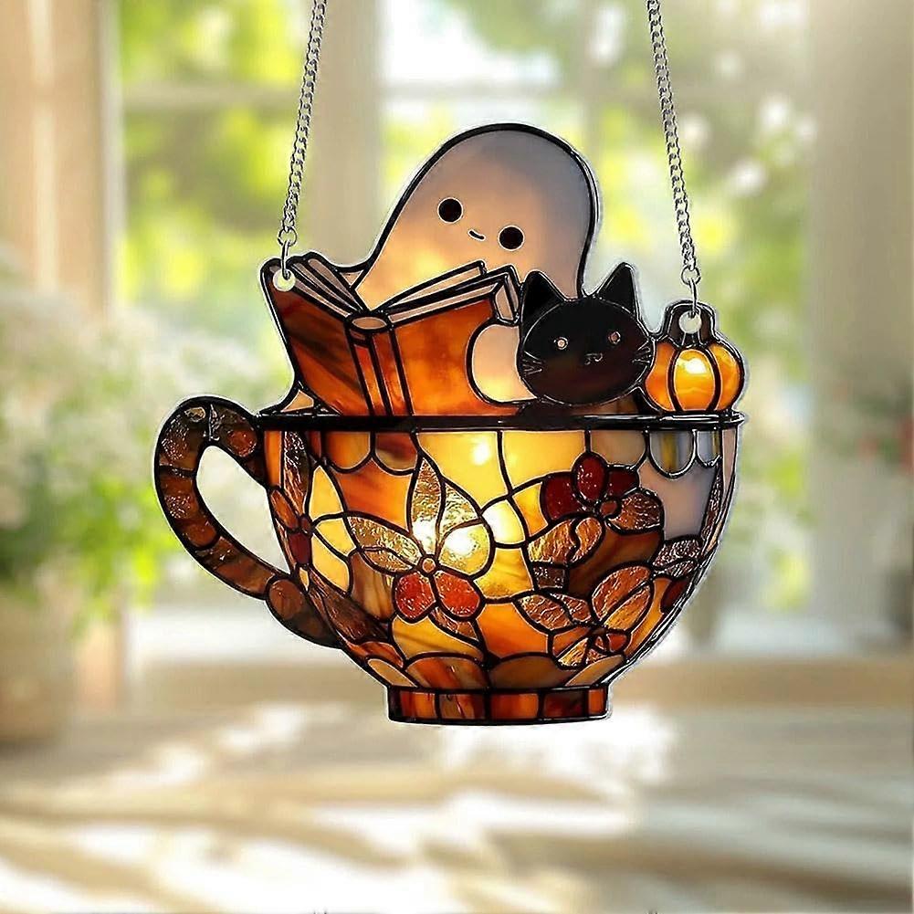 Halloween Ghost Window Hanging One Size Ghost Sun Catcher Bathtub Gothic Wall Art Gift for Cat Lovers