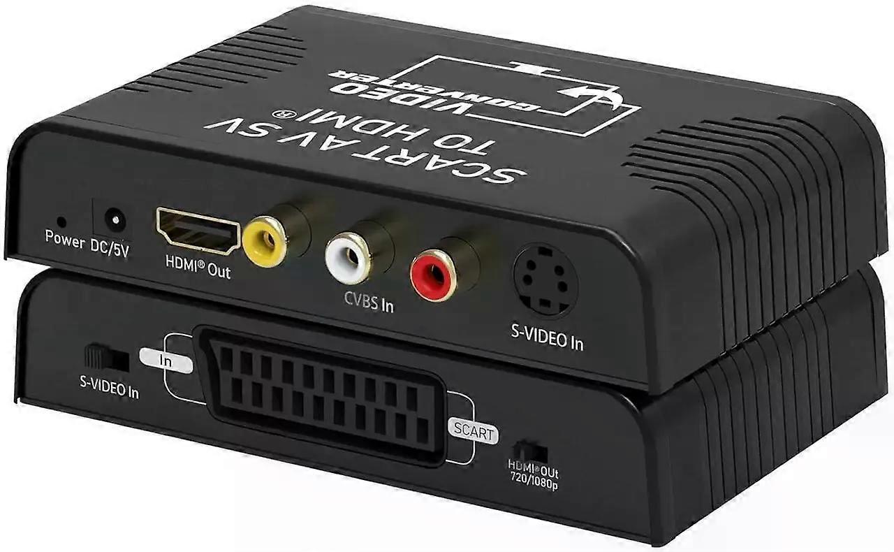 S-Video to HDMI Converter, RCA AV CVBS Composite R/L Audio Scart to HDMI Converter Adapter Support 720P/1080P for DVD Blu-ray Player PS2 PS3 NES SNES 