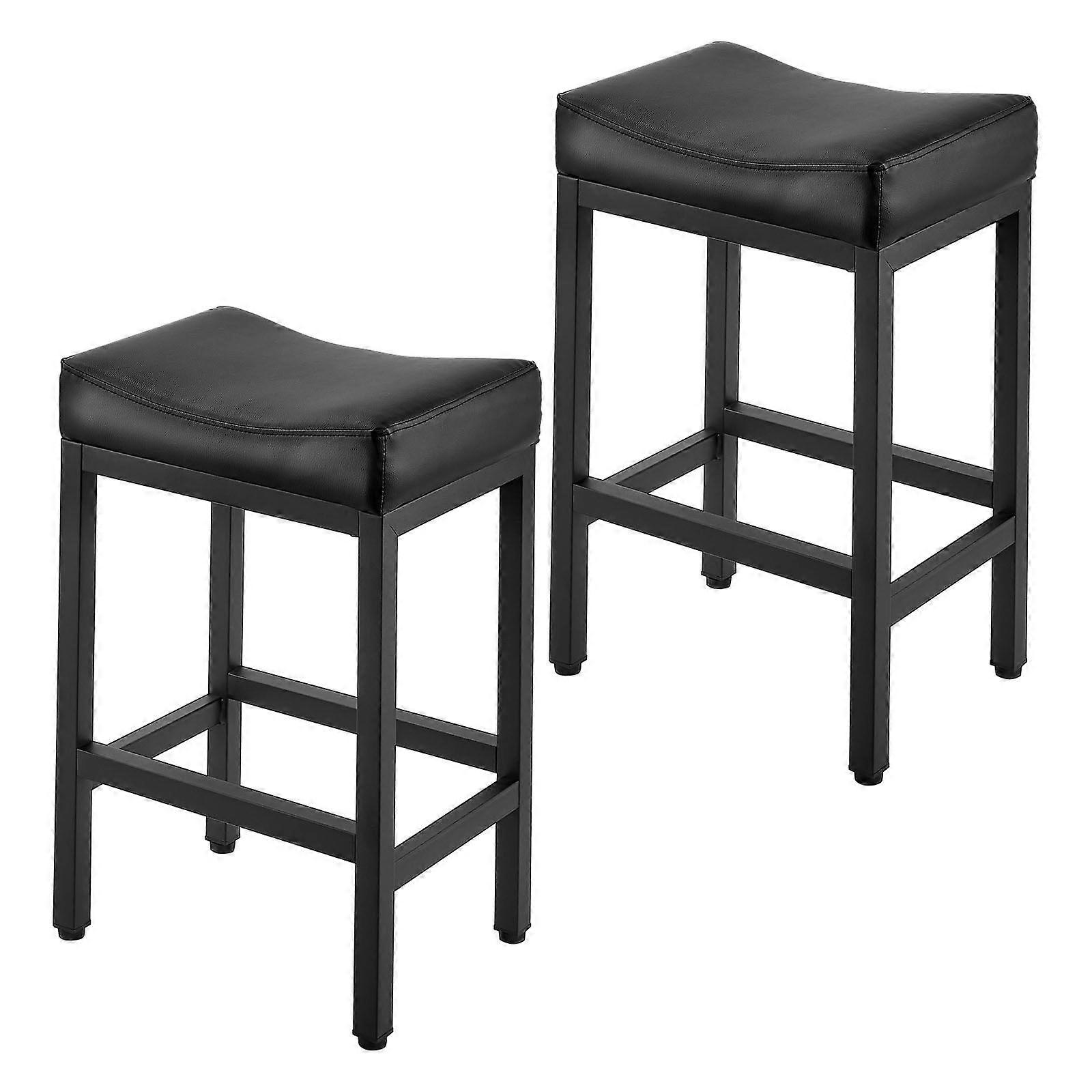Bar Stool Set of 2, PU Leather Counter Height Stools, 62cm Barstool with Saddle-Seat and Metal Legs, Island Barstools, Black