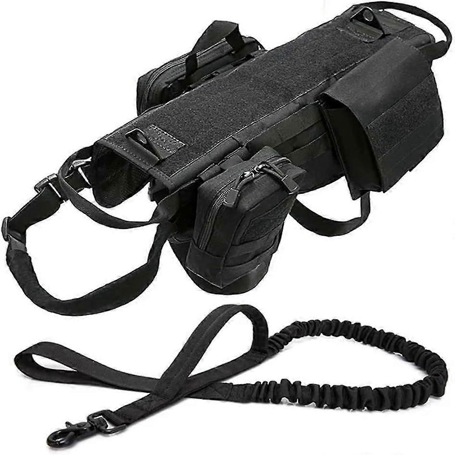Harnais tactique pour chien Harnais pour chien robuste avec 3 sacs MOLLE et 1 laisse élastique