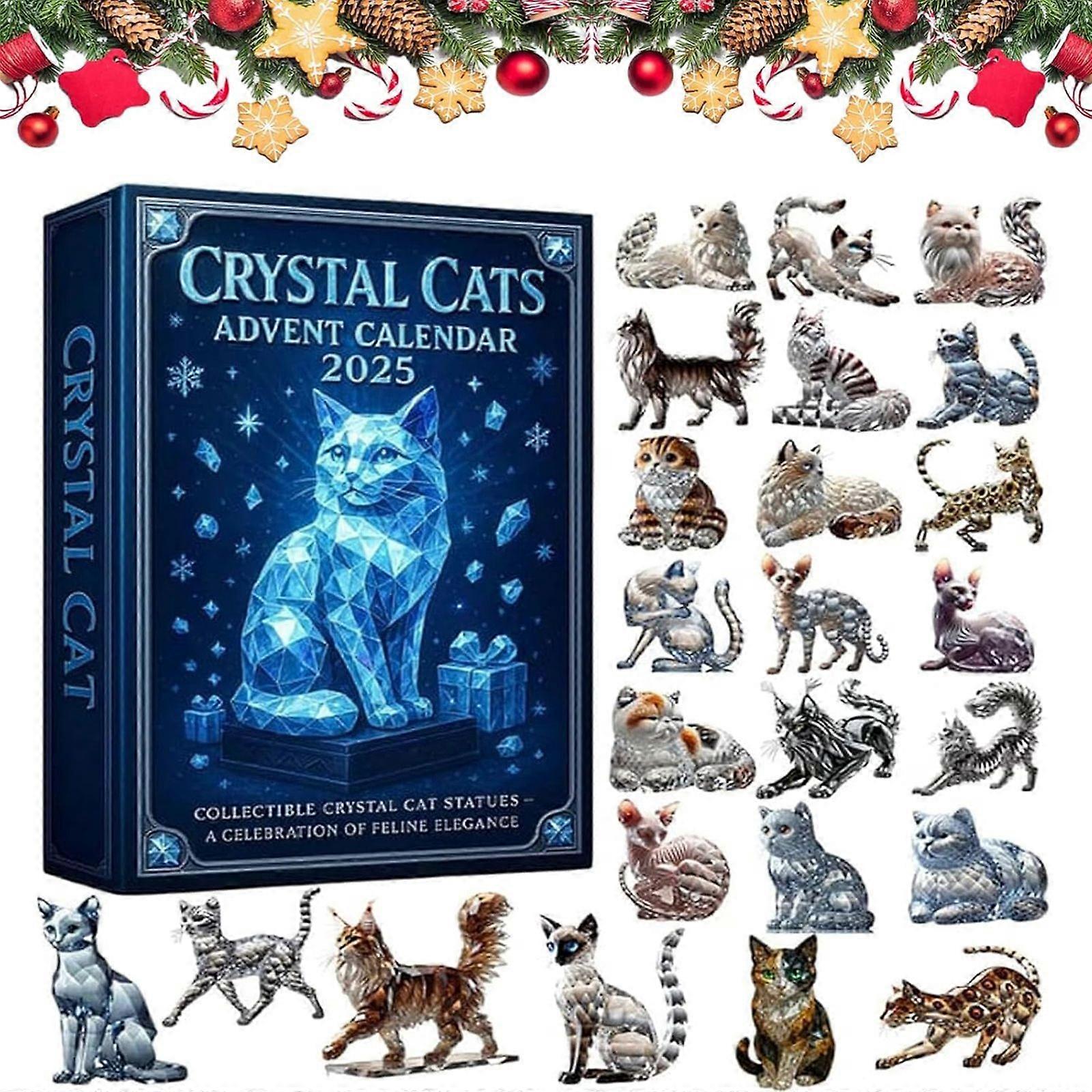 Crystal Cats Advent Calendar 2025-24 Days Collectible Crystal Cat Pendant Set, Advent Calendar 2025, Christmas Countdown Hot