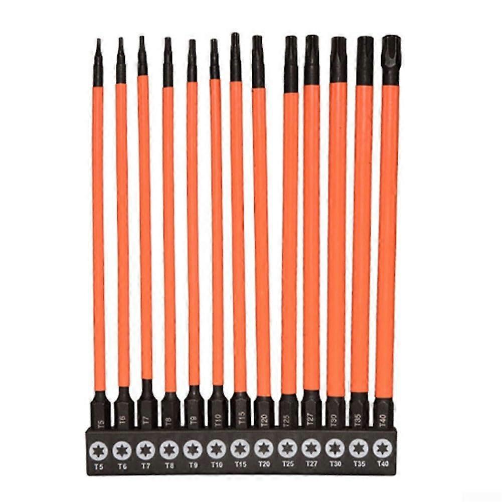 Head Screwdriver Bit Set, 13Piece, Magnetic Drill Bits, T5T40 Compatible, 150mm Length, HeavyDuty Metal