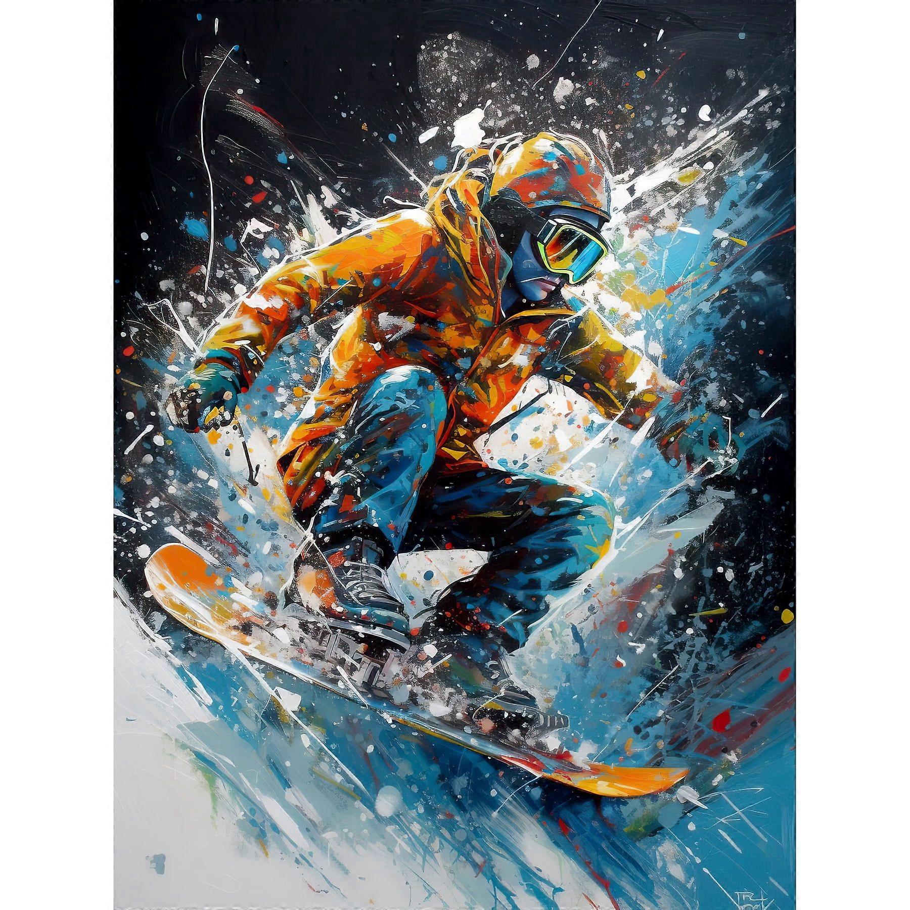 Snowboarder Landing Snowboard Jump Splatter Paint Extra Large Wall Art Print-yezhiaaa566