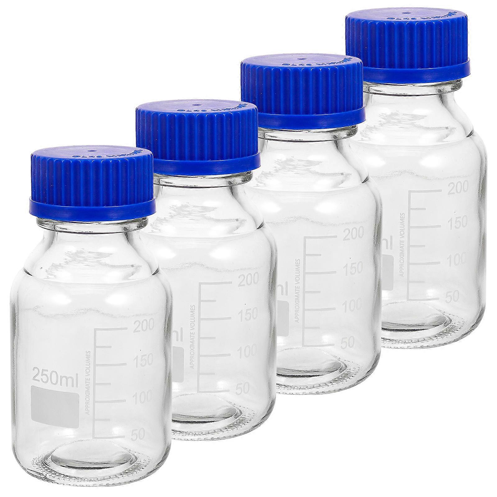 Blue Cap Graduated Glass Bottle for Storage Use 4Pcs Reagent Bottles