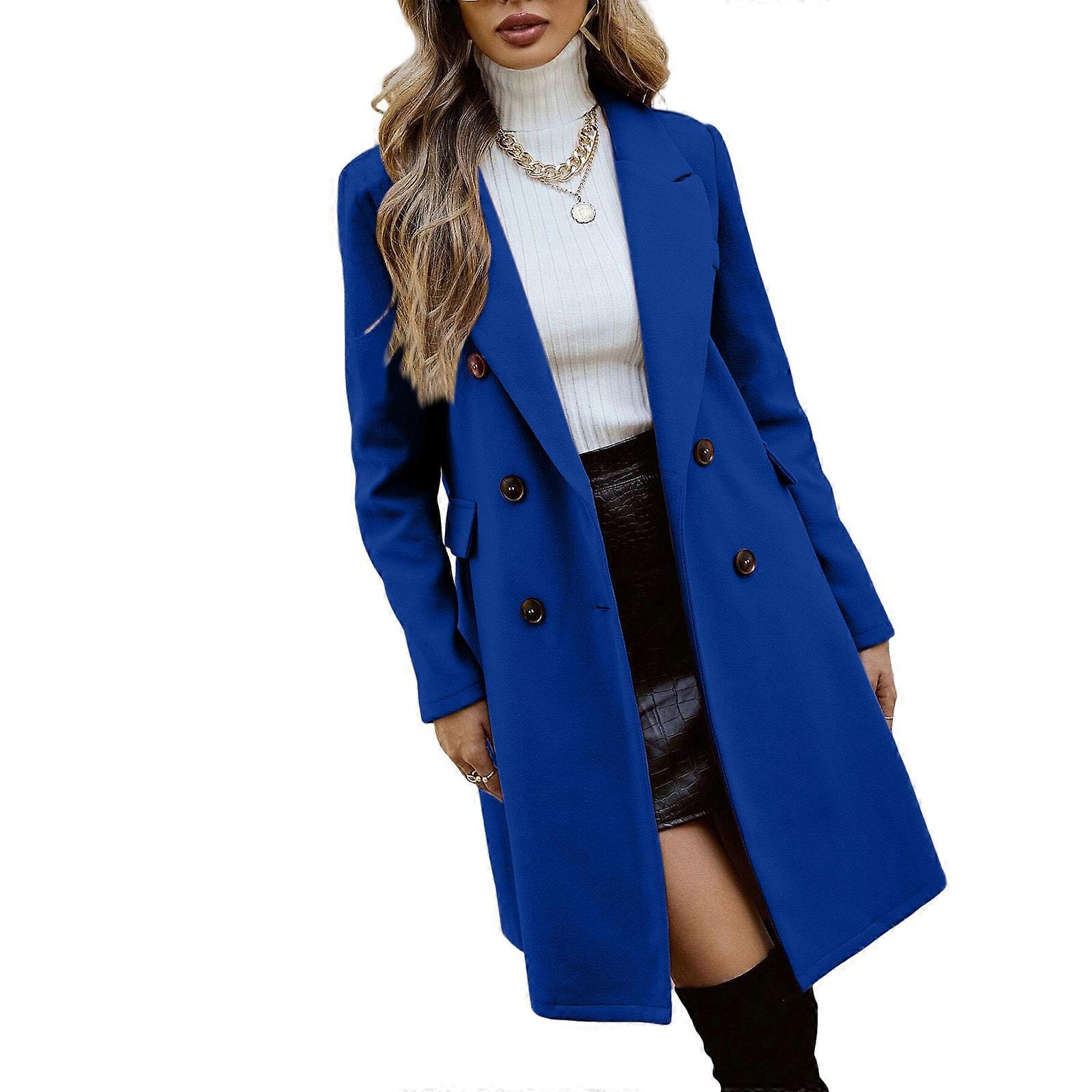 Women's Pea Coat Trench Jacket Lapel Collar Double Breasted