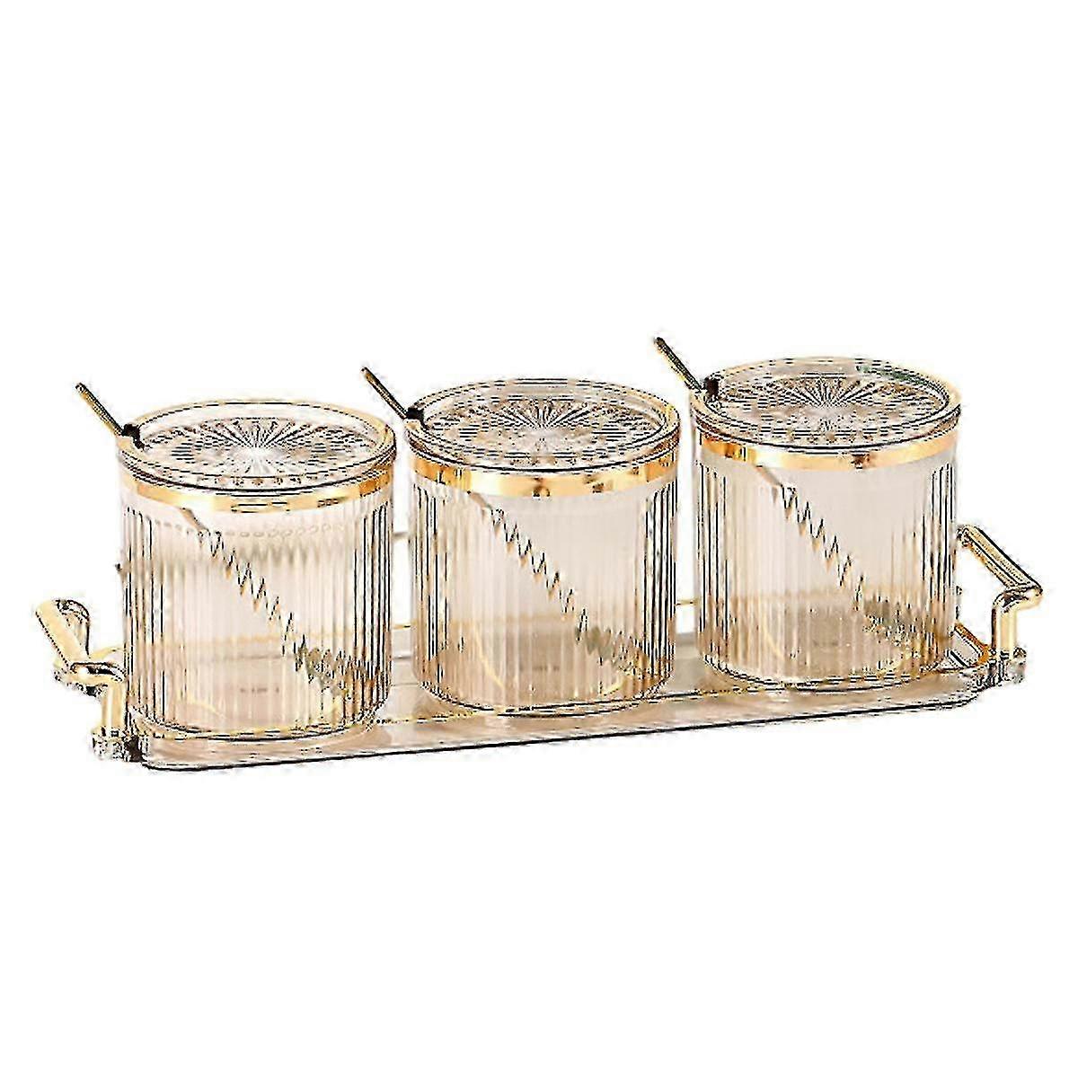 Kxj-3 Pcs Acrylic Condiment Spice Jars,condiment Spice Box With Lids And Spoons And Tray,clear Plastic Seasoning Box Canistersset For Kitchen To Stora