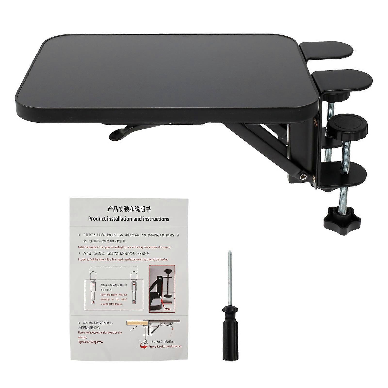 Adjustable Desk Extender Tray Compatible with Computer Keyboard, Foldable Table Mount with Wrist Rest & Clamp, Easy Installation for Home Office