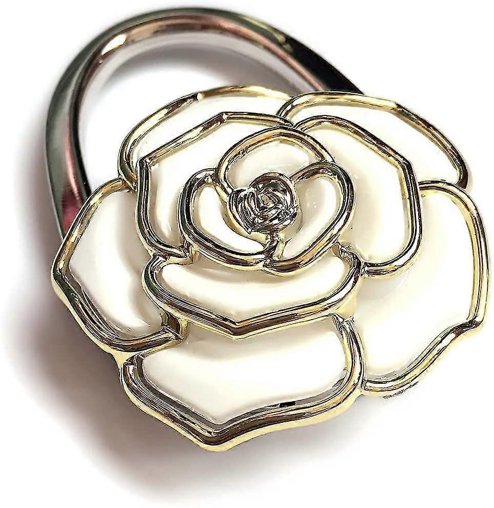 Pung Krog Foldbar håndtaske bøjle, klapbord bøjle, med fløjl pose i gaveæske (hvid blomst, 2pack)