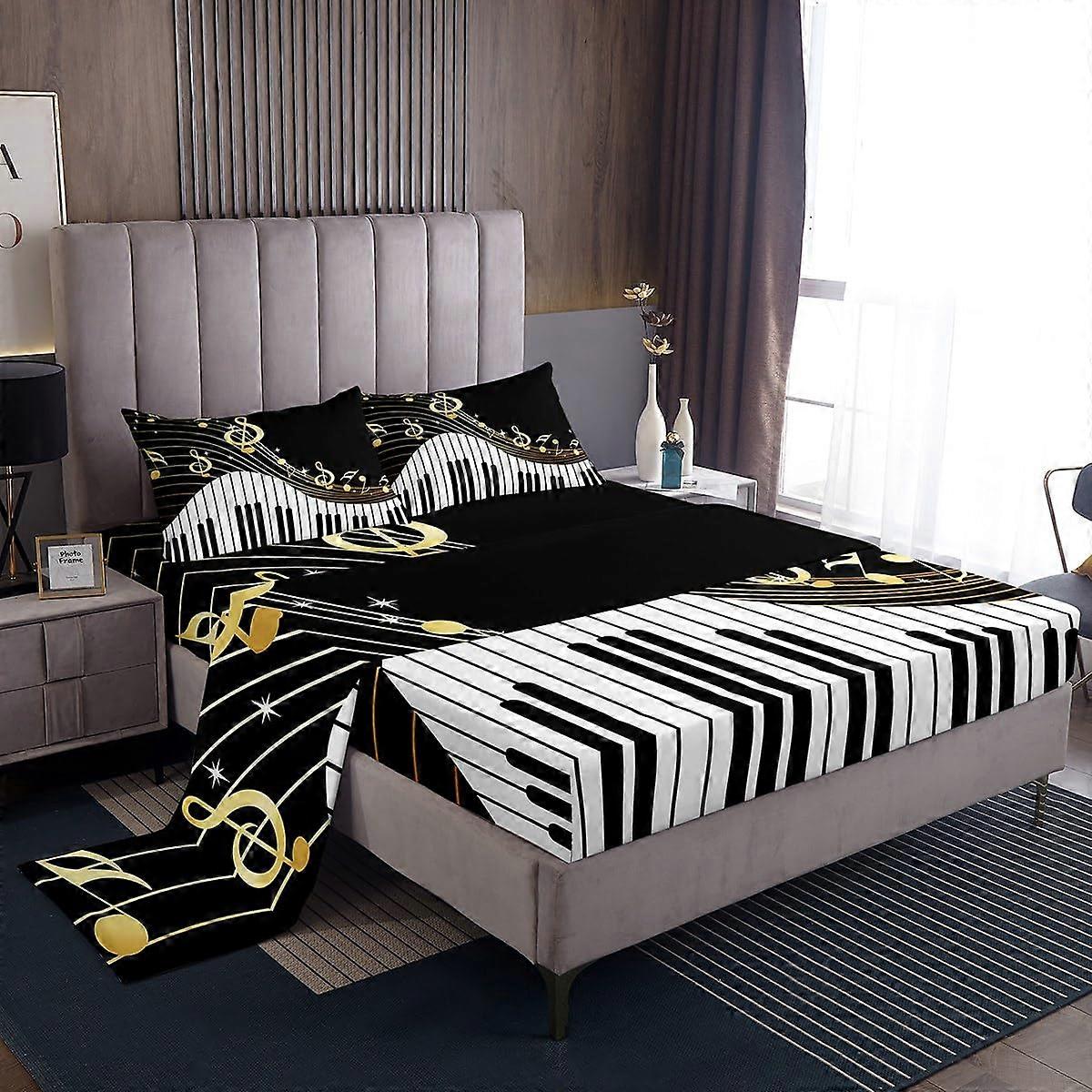 Kids Piano Pattern Bed Sheet Set with Deep Pockets – Soft Wrinkle Music Themed Bedding for Boys and Girls
