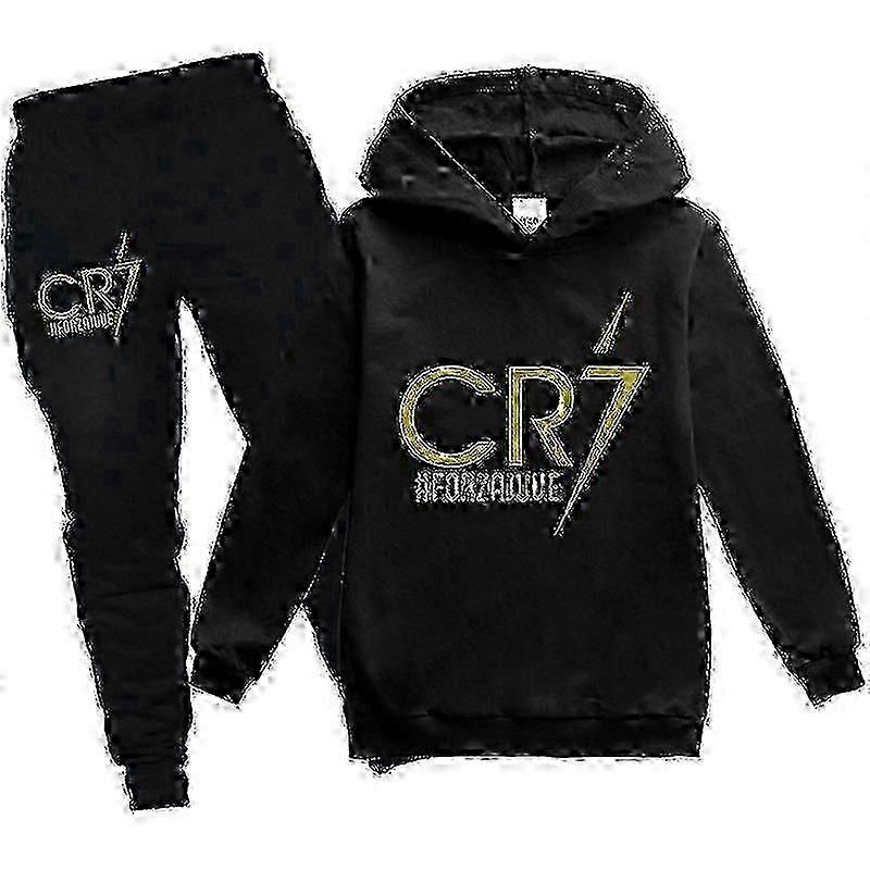 25-26 2 PCS Cristiano Ronaldo Sweat à capuche Coupe du Monde CR7 Cadeaux de Noël The Eras Tour Sweat à capuche et pantalon noir Ensemble pour filles et garçons Sweat à capuche