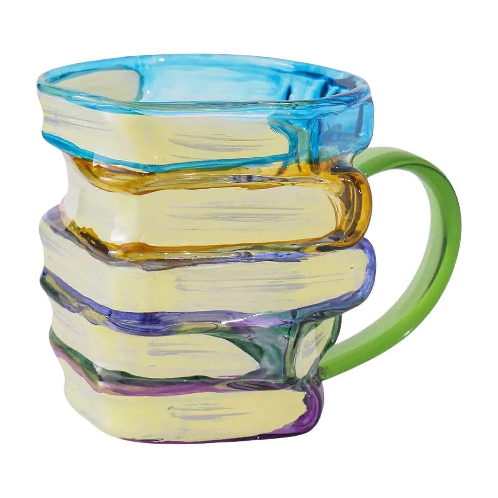 Artistic Glass Drinking Mug  With Ergonomic Handle Beverage Drinkware Multipurpose Beverage Cup For Hot Cold Drink Multicolor