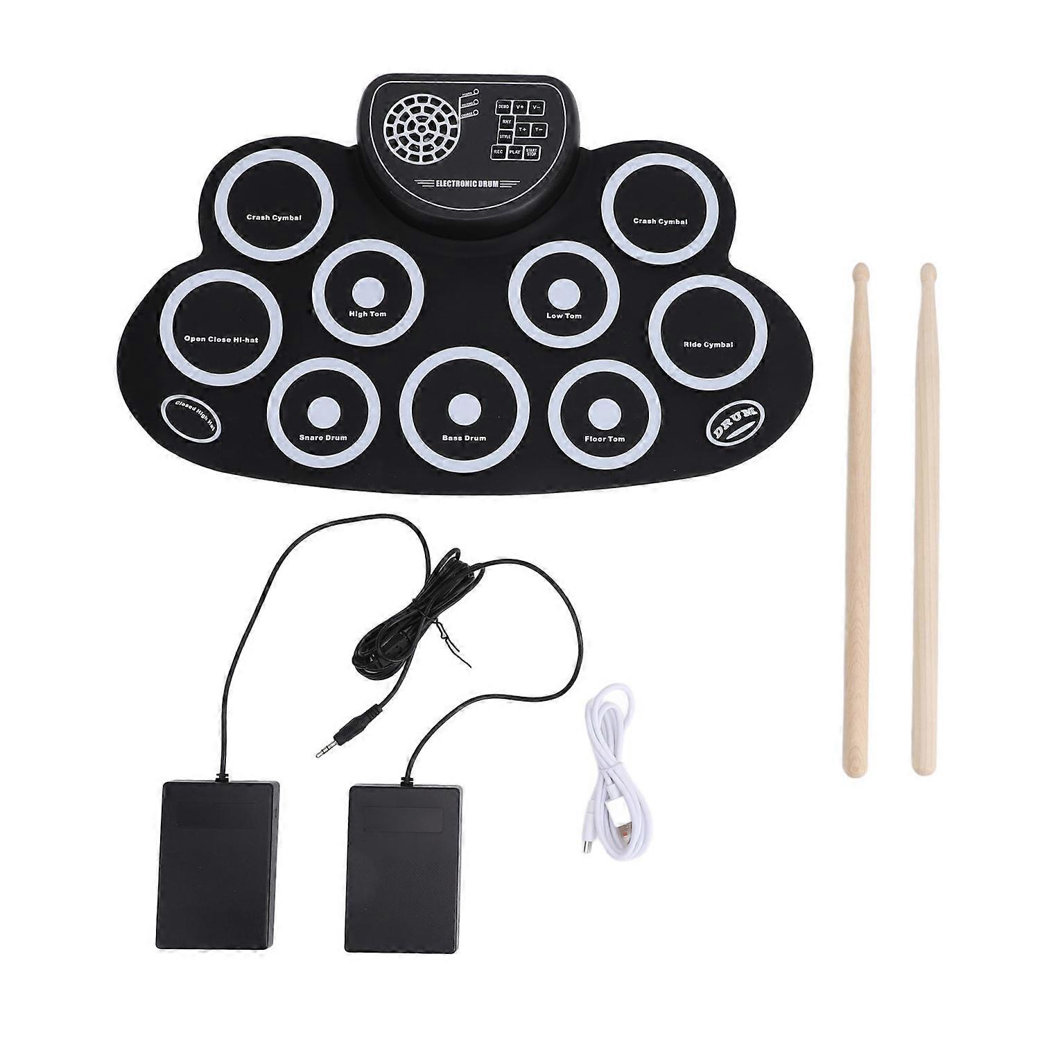 9 Pads Electronic Drum Set Rechargeable Built in Speaker Portable Foldable Electronic Practice Drum 